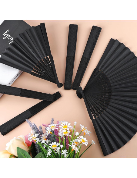 6 Abanicos de Mano Plegables Negros para Mujeres - DIY