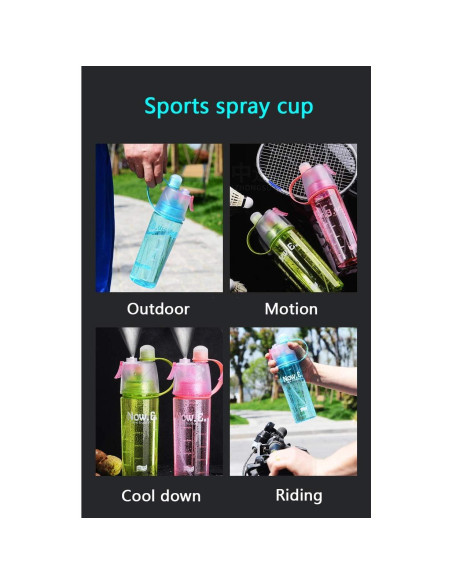 Botella de Agua Deportiva FveBzem 600ml con Spray y Popote