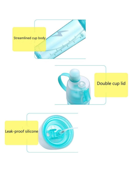 Botella de Agua Deportiva FveBzem 600ml con Spray y Popote