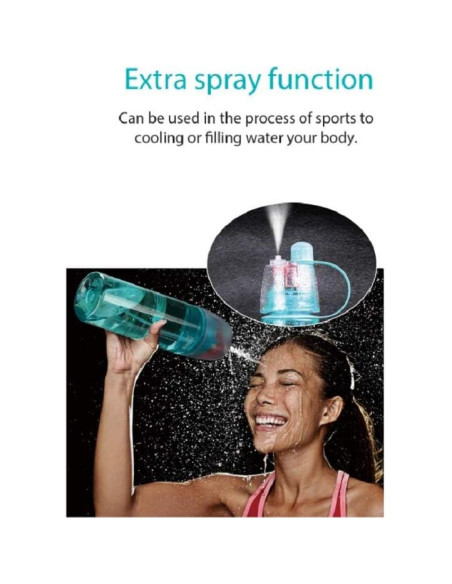 Botella de Agua Deportiva FveBzem 600ml con Spray y Popote