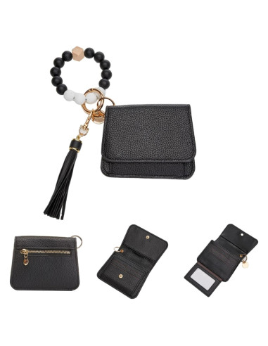 Monedero Llavero RFID Aonald Negro con Pulsera y Ventana ID