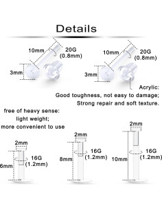 Pines de Aretes Transparentes Ftovosyo - 12 Piezas, 20G y 16G 2