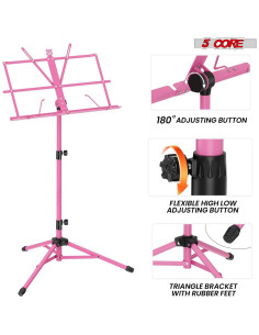 Atril de Música 5 CORE Ajustable Metal Plegable Rosa 63.5-132.1 cm 2