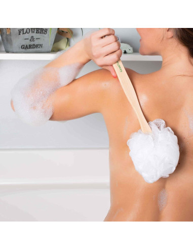 Esponja de Ducha Exfoliante con Mango de Madera 38.1 cm