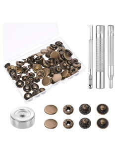 Kit de 24 Botones de Presión de Metal 15mm Bronce + Herramientas