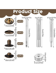 Kit de 24 Botones de Presión de Metal 15mm Bronce + Herramientas 2