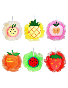 6 Esponjas de Baño de Frutas Boao - Suaves y Coloridas 12.7 cm