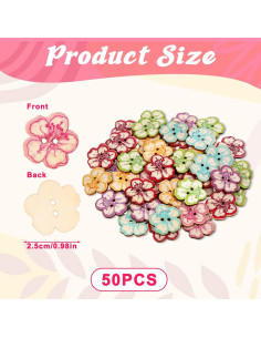 50 Botones de Madera Vin Beauty 2 Agujeros Flor Multicolor 2