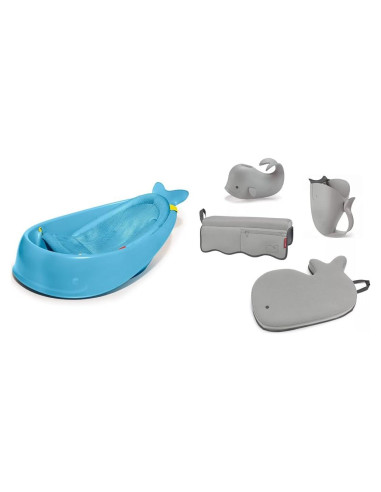 Bañera Inteligente 3 Etapas Skip Hop Moby Azul + Set Baño Gris