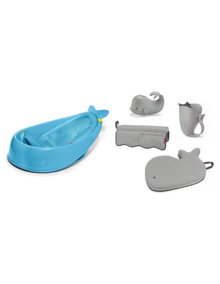 Bañera Inteligente 3 Etapas Skip Hop Moby Azul + Set Baño Gris