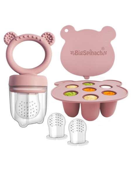 Combo Bandeja de Congelador y Alimentador de Frutas Bebé Rosa