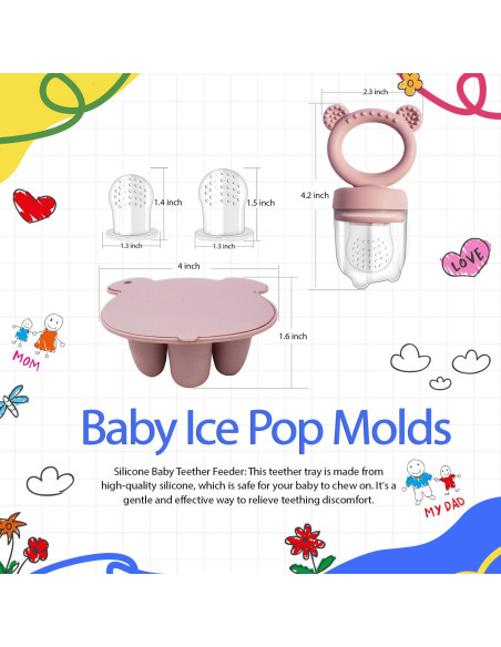 Combo Bandeja de Congelador y Alimentador de Frutas Bebé Rosa