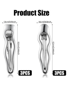 6 Clips de Pelo de Metal Plateado Josojoou - Pinzas en Onda 2