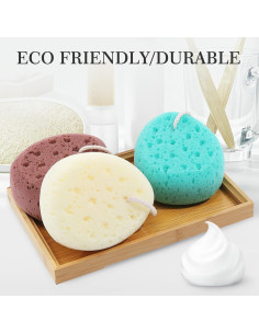 Esponjas de Baño KECUCO 3 Pcs Grande Exfoliación 14.5 cm 2