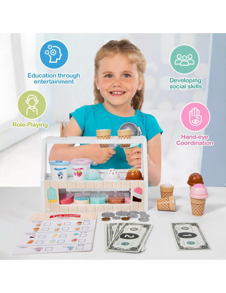Juego de Counter de Helados de Madera BBTinker para Niños