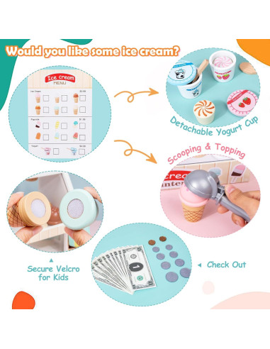 Juego de Counter de Helados de Madera BBTinker para Niños