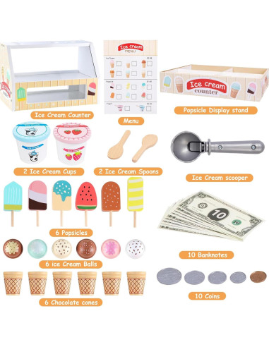 Juego de Counter de Helados de Madera BBTinker para Niños