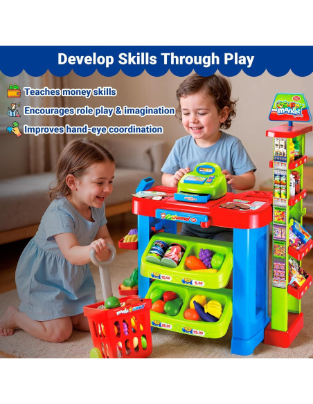 Juego de Supermercado OLEOCA con Carrito y Caja Registradora