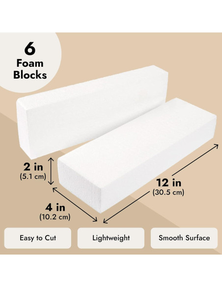 Bloques de Espuma Juvale - 30.5 x 10.2 x 5.1 cm, Juego de 6 para Manualidades