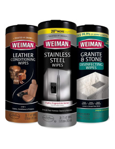 Toallitas de Limpieza Weiman - Acero Inoxidable, Cuero, Granito - 3 Paquetes