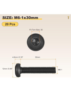 Tornillos de Seguridad Torx Pan Metallixity M6-1x30mm 20Pcs 2