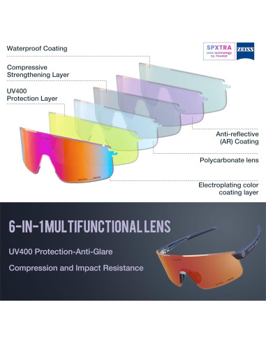 Gafas de ciclismo Powster con 6 lentes UV400 para adultos