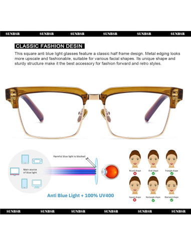 Gafas de Luz Azul SUNBSR para Mujeres y Hombres - Media Montura