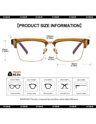 Gafas de Luz Azul SUNBSR para Mujeres y Hombres - Media Montura