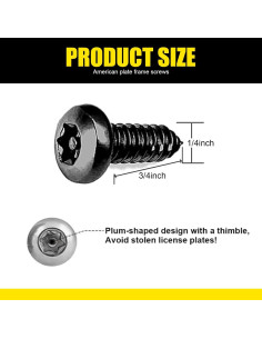 Kit de Tornillos de Montaje Antirrobo para Placas de Matrícula 4 PCS - Acero Inoxidable Negro 2