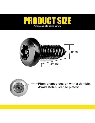 Kit de Tornillos de Montaje Antirrobo para Placas de Matrícula 4 PCS - Acero Inoxidable Negro