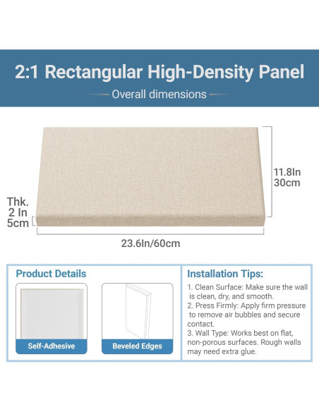 Paquete de 4 Paneles Acústicos Autoadhesivos 60.96x30.48 cm Beige Cocoa