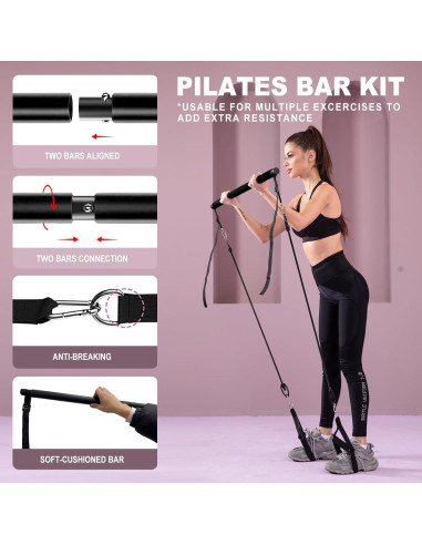 Kit de Barra de Pilates OSCILLATING SLIM con Bandas de Resistencia