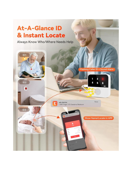 Sistema de Llamada Inteligente LORA CF106 - 1 Pulsera + 2 Botones