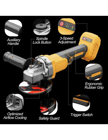 Amoladora Angular Inalámbrica Fledukten 20V 7000 RPM 4.5"