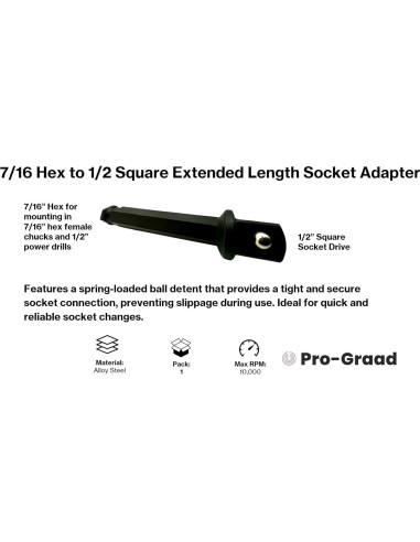 Adaptador Pro-Graad 7/16 Hex a 1/2 Cuadrado 8.89 cm