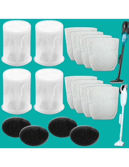 Filtros de Reemplazo Conloquen para Aspiradoras Makita - 4 HEPA, 4 Espuma, 8 Bolsas