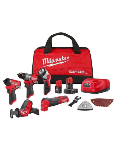 Kit de 5 Herramientas Milwaukee M12 FUEL con Baterías