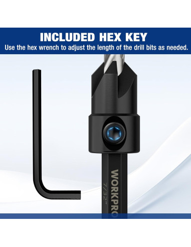 Juego de Brocas Avellanadas WORKPRO 5 Piezas Acero M2