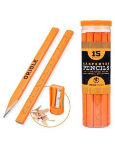 Kit de Lápices de Carpintero Oriole Tools - 15 Lápices Planos, Sacapuntas y Contenedor