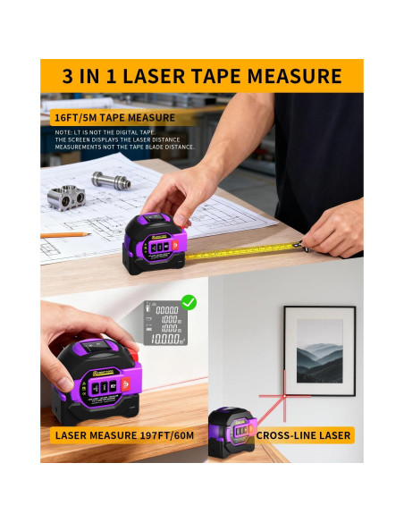 Cinta Métrica Láser Digital 3 en 1 Almighty Tools 60m