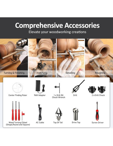 Mini Torno de Madera ArtyMaster WM101A-Plus 96W 24VDC