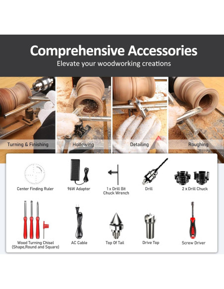 Mini Torno de Madera ArtyMaster WM101A-Plus 96W 24VDC