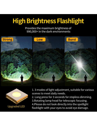 Linterna LED Kinqilin S2107 Recargable IP67 3 Modos 3400mAh