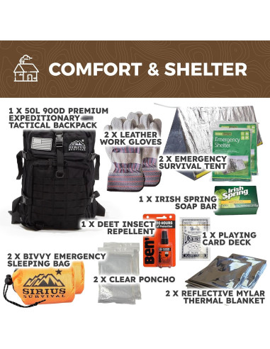 Mochila de Emergencia Sirius Survival 50L - Kit 72 Horas