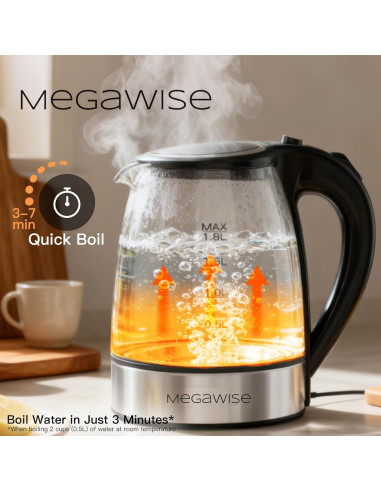 Hervidor Eléctrico MegaWise CX-817 de Vidrio 1.8L con Luz LED