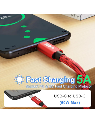 Cable USB C a USB C Bynccea 3m Paquete de 4 Carga Rápida 60W