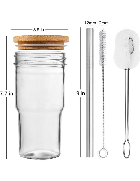 Juego de 4 Tazas de Vidrio ALINK con Tapas de Bambú 624ml