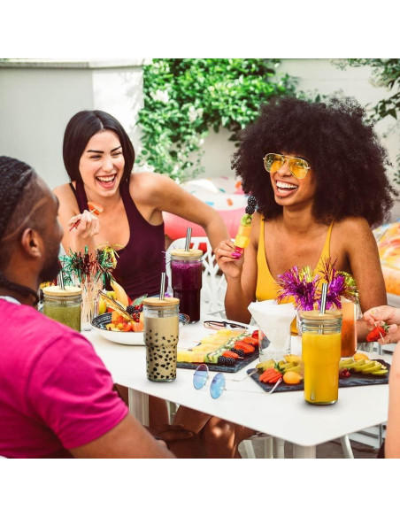 Juego de 4 Tazas de Vidrio ALINK con Tapas de Bambú 624ml