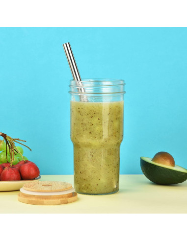 Juego de 4 Tazas de Vidrio ALINK con Tapas de Bambú 624ml