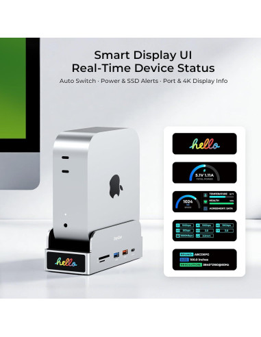 Soporte Dock Pro RayCue para Mac mini M4 - Hub 11 en 1 4K